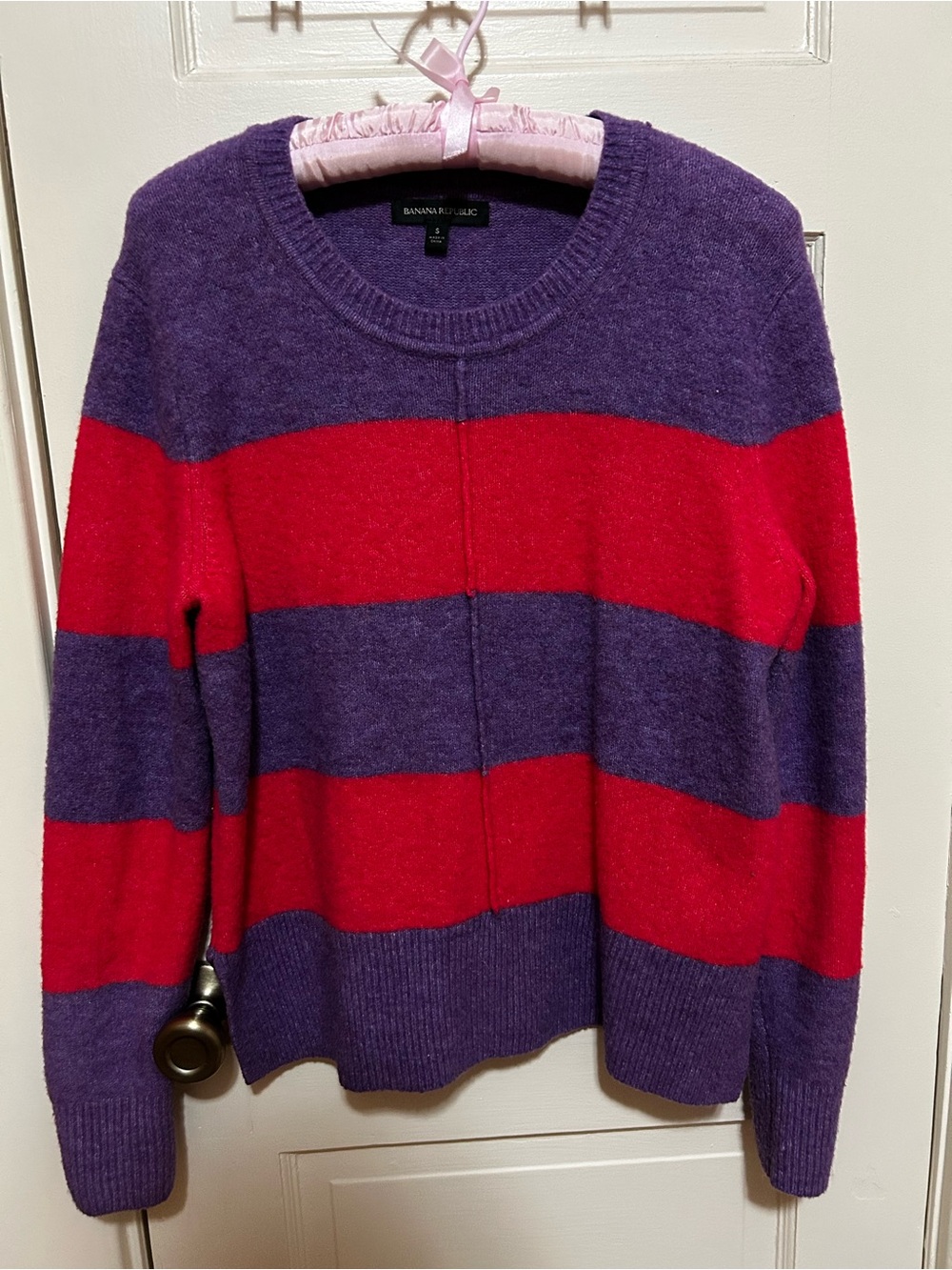 Women's Banana Republic Red and Purple Striped Crewneck Sweater